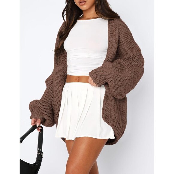 Womens Trendy Cardigan Sweaters Coffee Long Sleeve Chunky Knit Outfits - Picture 4 of 8